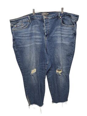Torrid High Rise Straight Crop Jeans Plus Size 30W 54" Waist Distressed Raw Hem